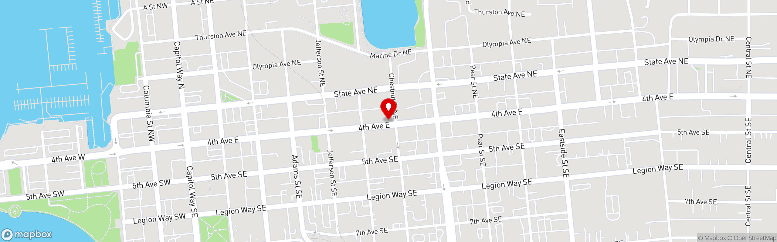 Street map pinning Charlie's Bar & Grill in Olympia