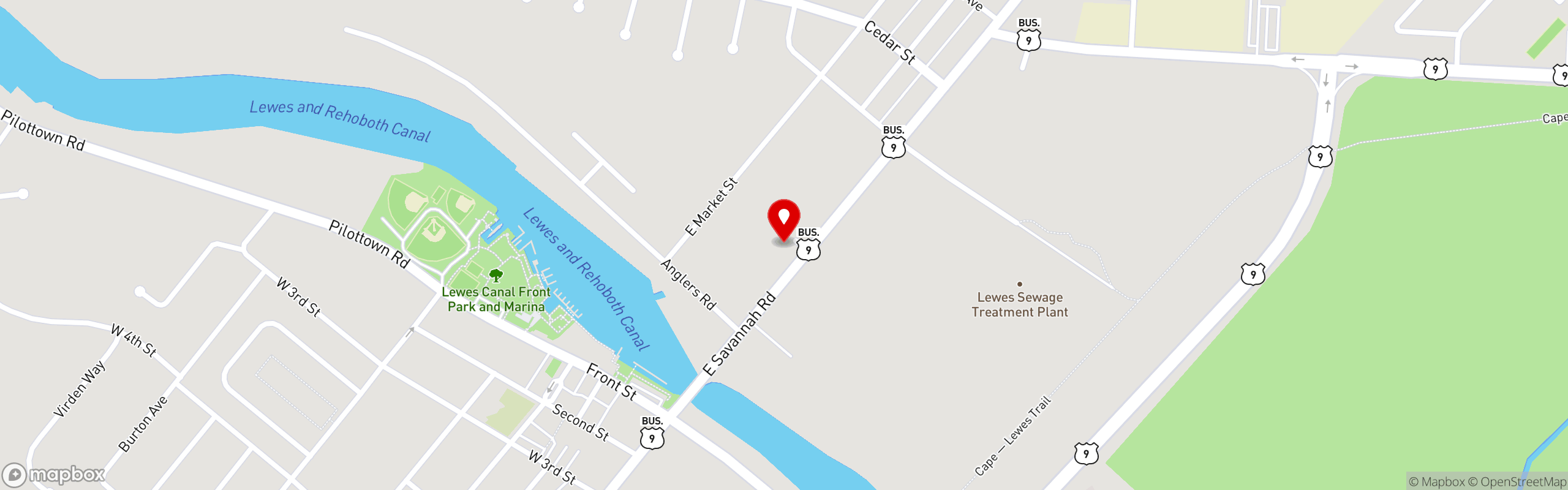 Street map pinning The Pig and Publican in Lewes, DE