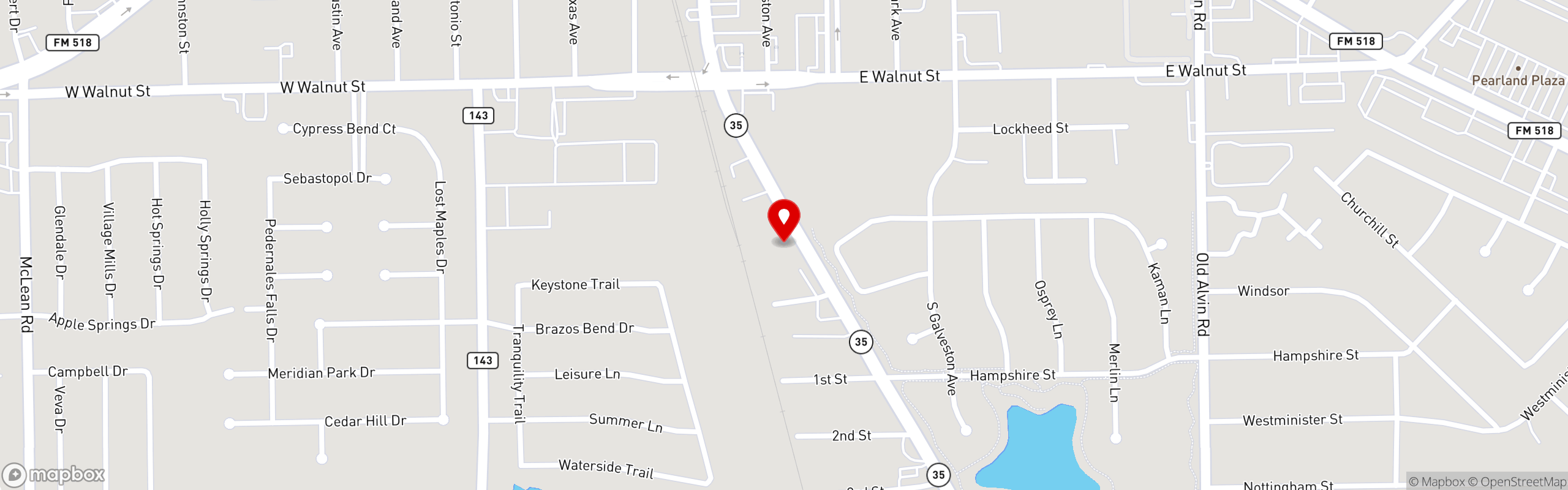 Street map pinning Killen's Burger in Pearland