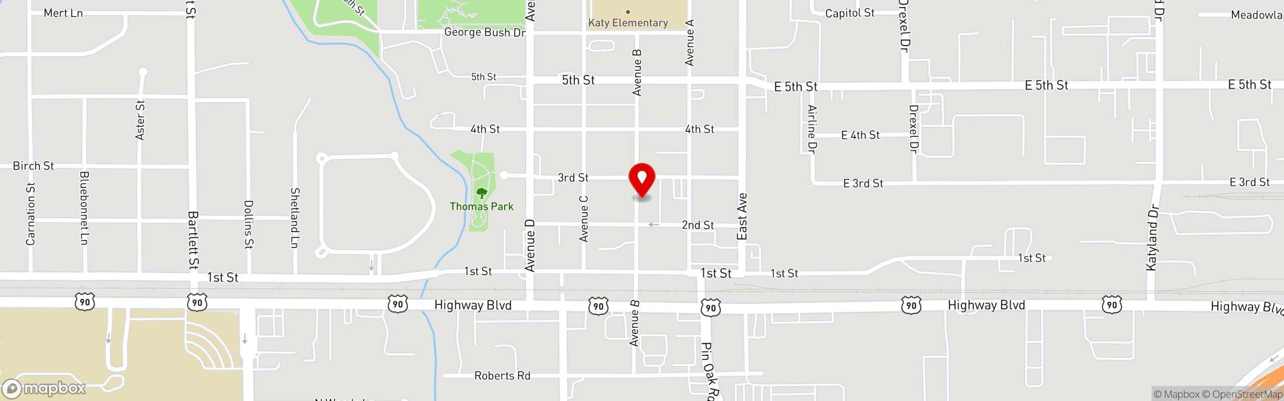 Street map pinning Southern Dough Baking Company in Katy