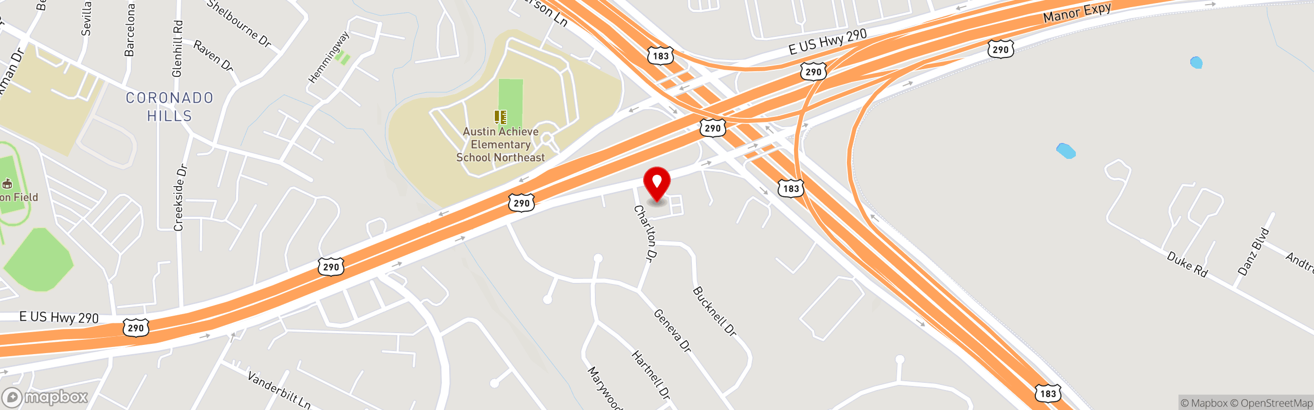 Street map pinning Tres Amigos Restaurant & Cantina in Austin, TX
