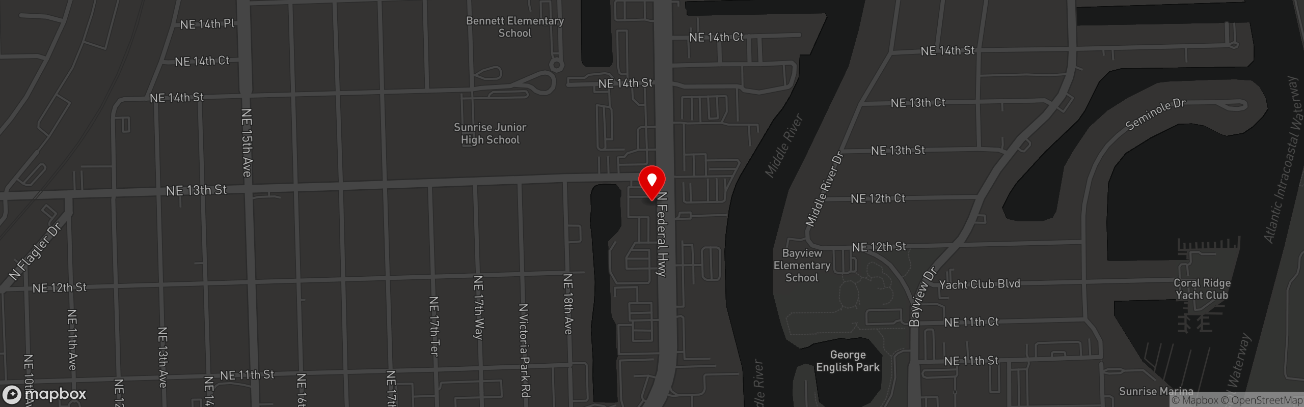 Street map pinning J. Mark's Restaurant in Ft. Lauderdale