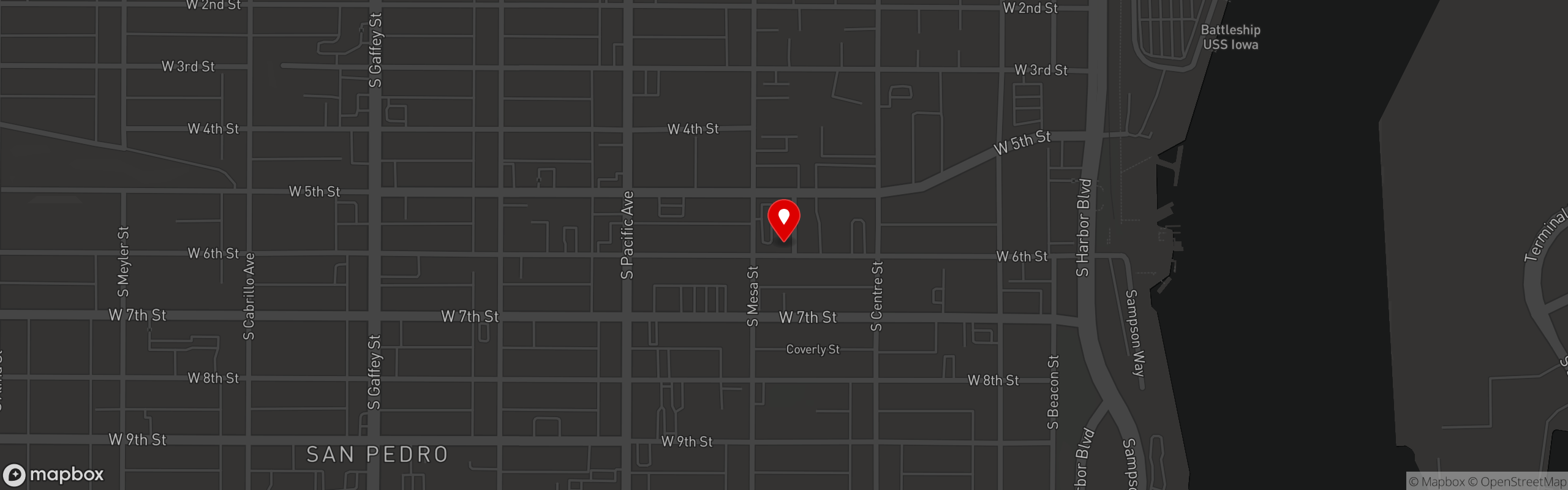 Street map pinning Sebastian's Mediterranean Cuisine in San Pedro