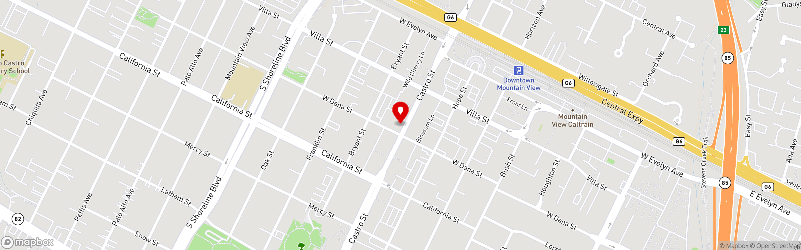 Street map pinning Mantra in Mountain View, CA