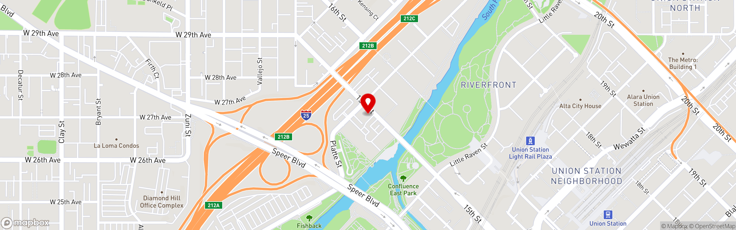 Street map pinning Just BE Kitchen in Lohi / Denver