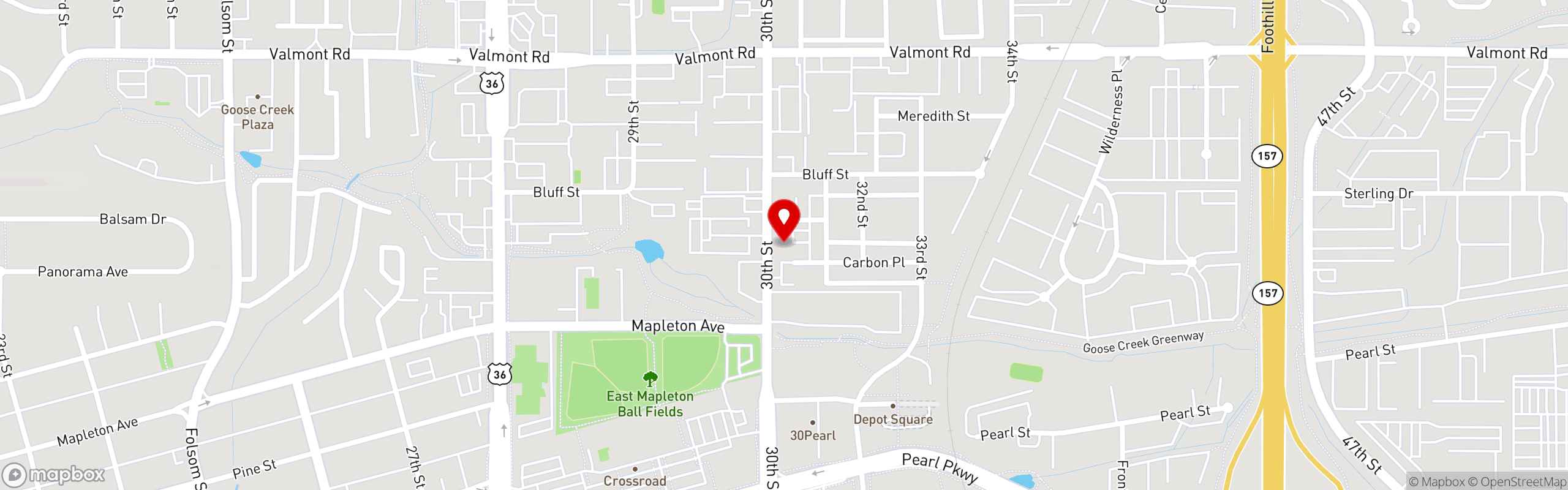 Street map pinning Just BE Kitchen in Boulder