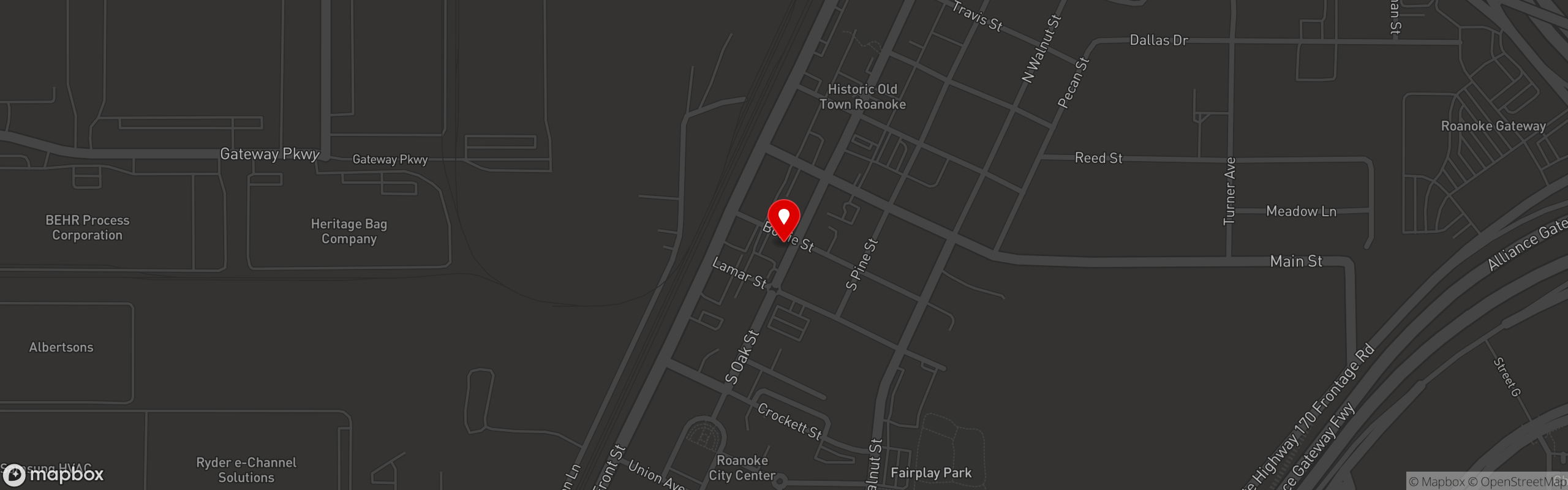 Street map pinning Hard Eight BBQ in Roanoke