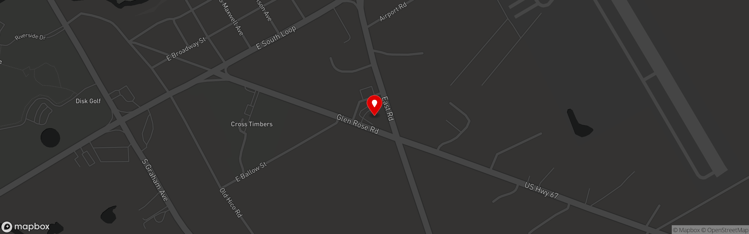 Street map pinning Hard Eight BBQ in Stephenville