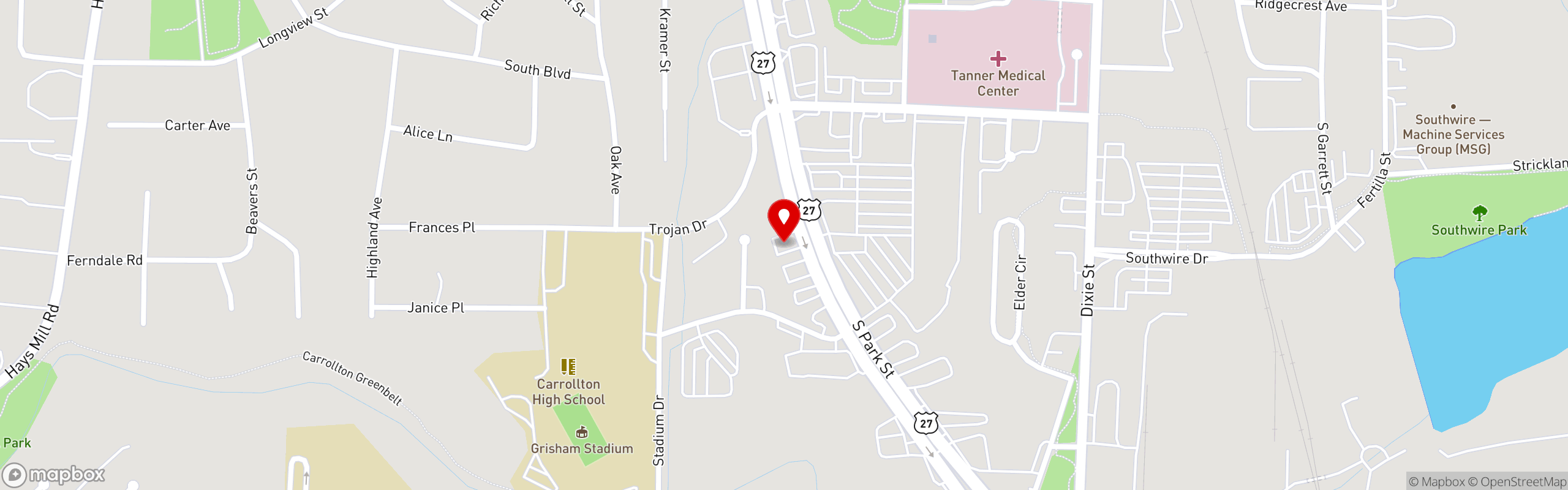 Street map pinning Billy Bob's Bar-B-Q & Home Cooking in Billy Bob's Bar-B-Q