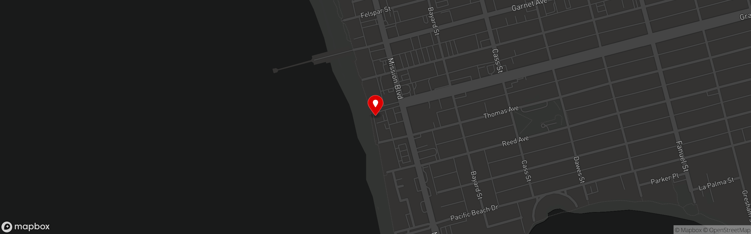 Street map pinning PB Shore Club in Pacific Beach Shore Club
