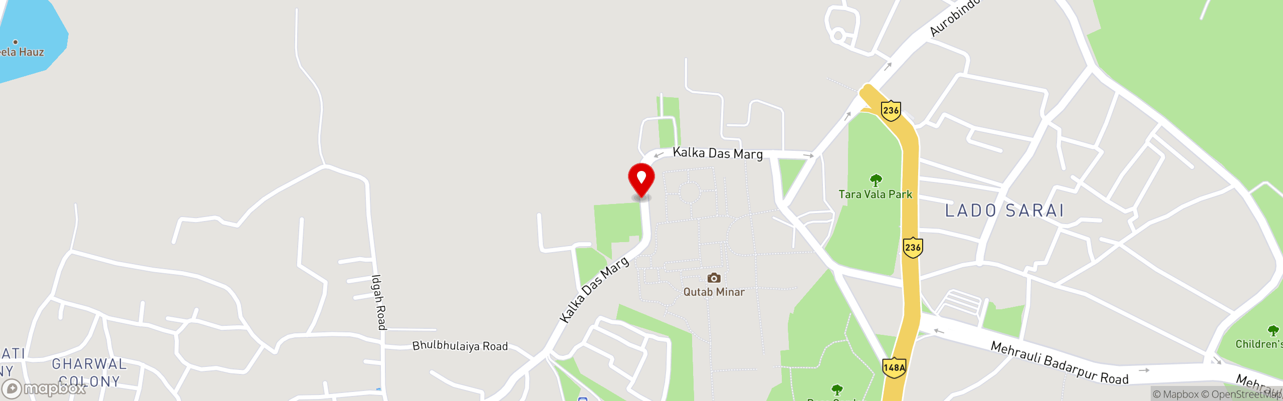 Street map pinning ROOH in New Delhi, India