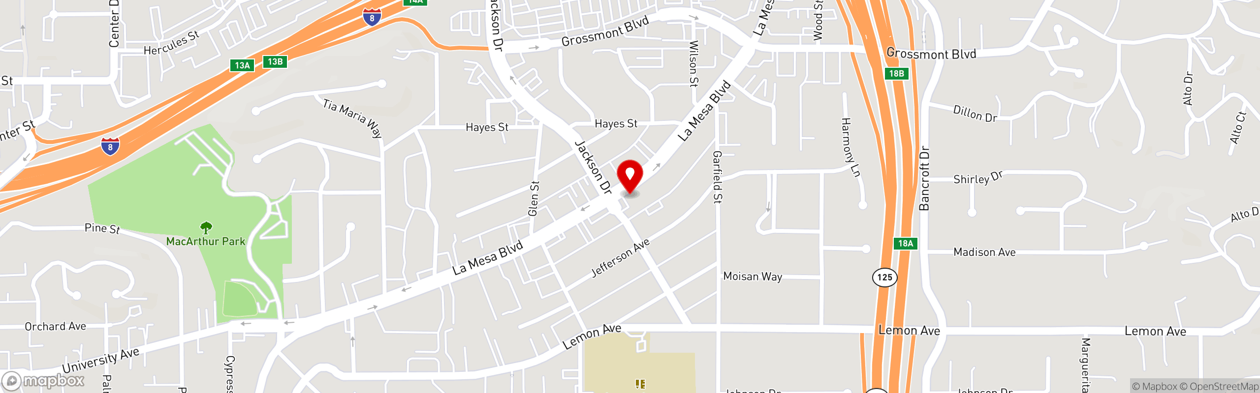 Street map pinning D'Amatos Pizza in D'Amatos Pizza La Mesa