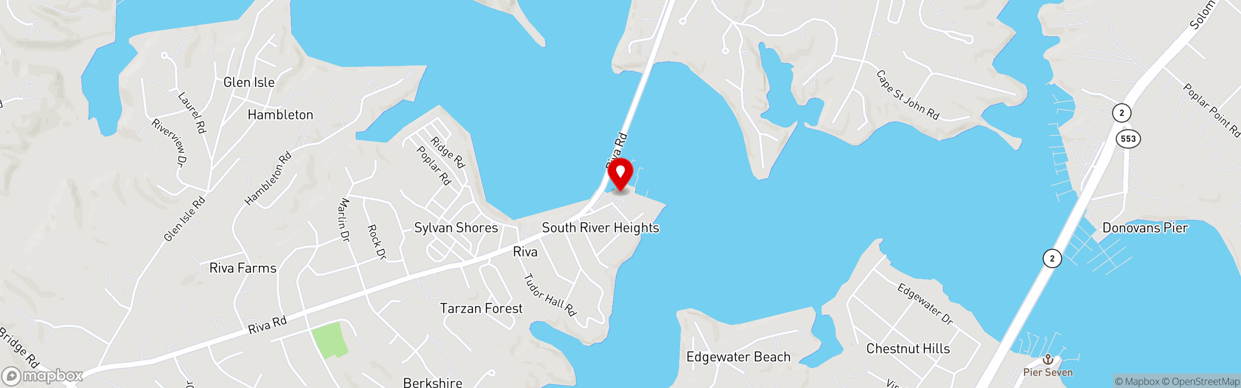 Street map pinning Mike's Restaurant & Crabhouse in Riva