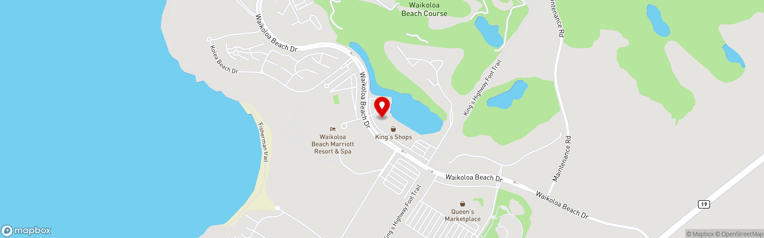Street map pinning A-Bay's in King's Shops at Waikoloa Beach Resort