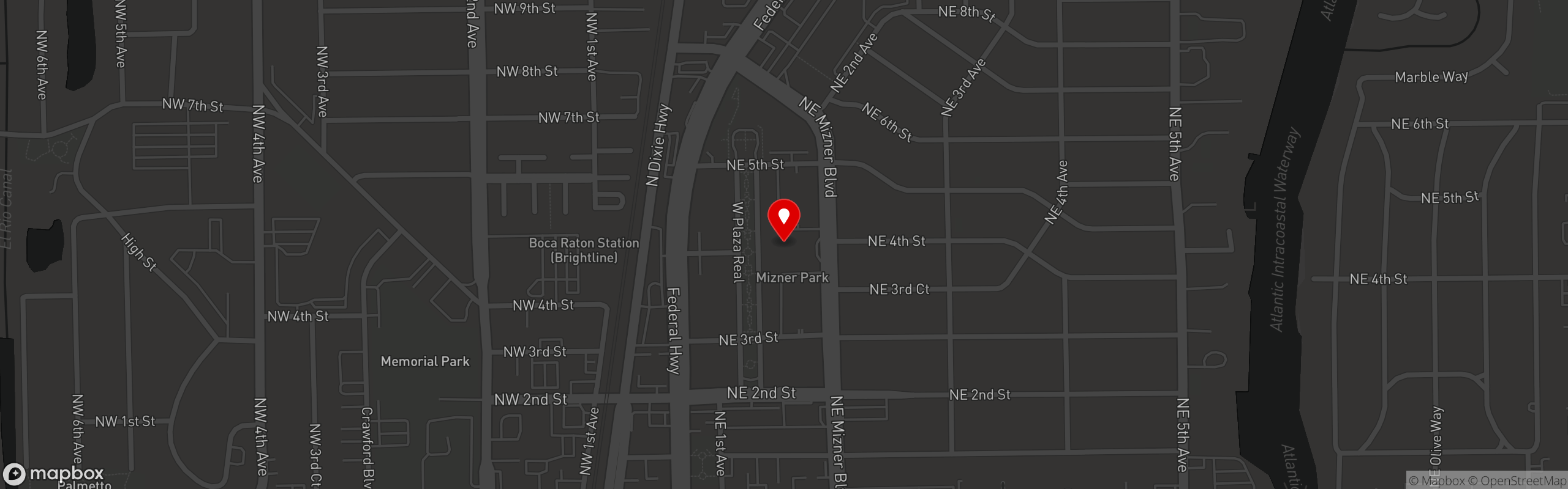 Street map pinning Kapow Noodle Bar in Boca Raton