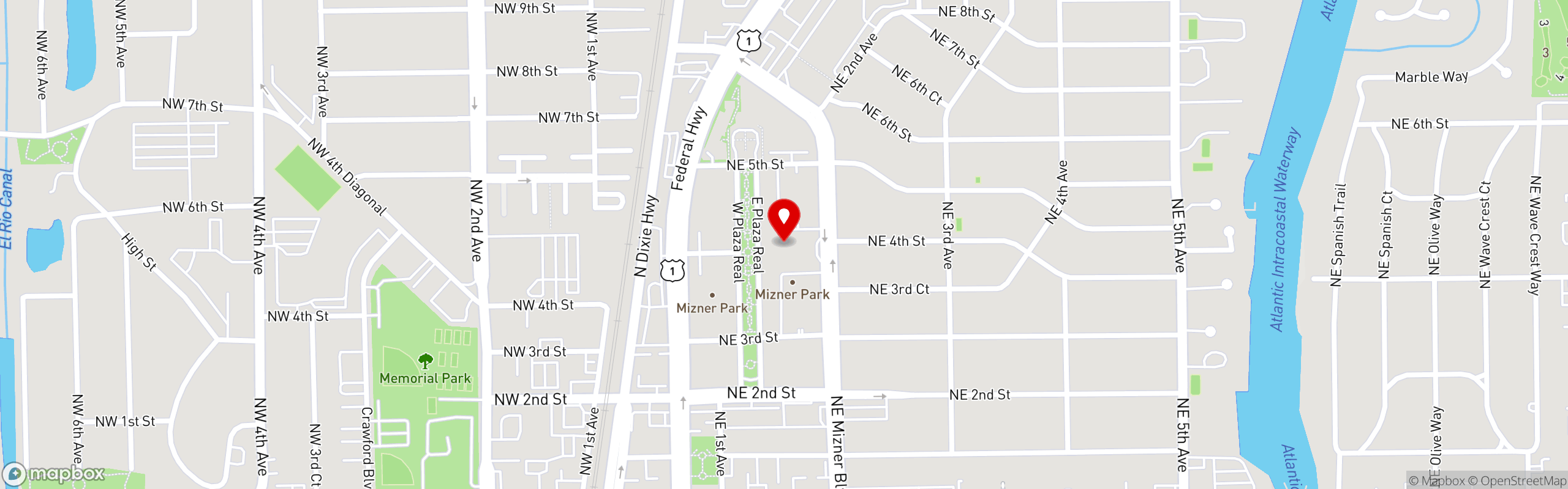 Street map pinning Kapow Noodle Bar in Boca Raton