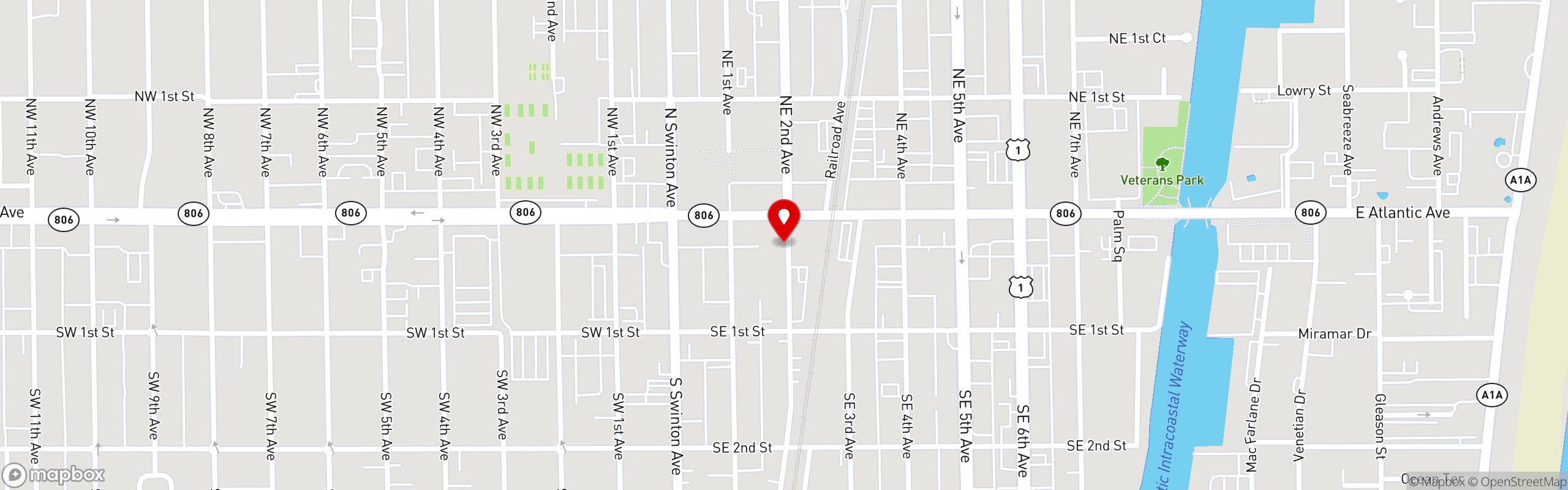 Street map pinning Kapow Noodle Bar in Delray Beach