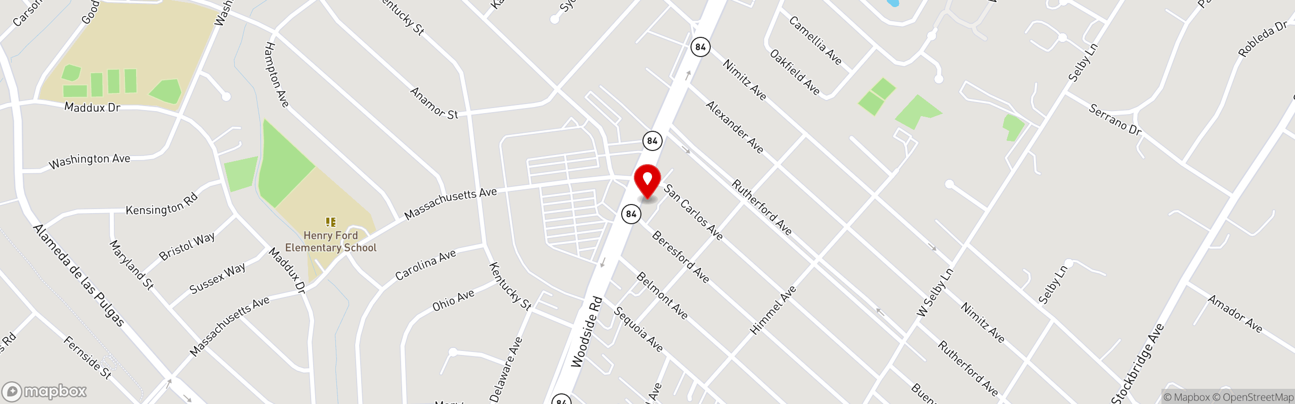 Street map pinning Woodside Delicatessen in Woodside Delicatessen