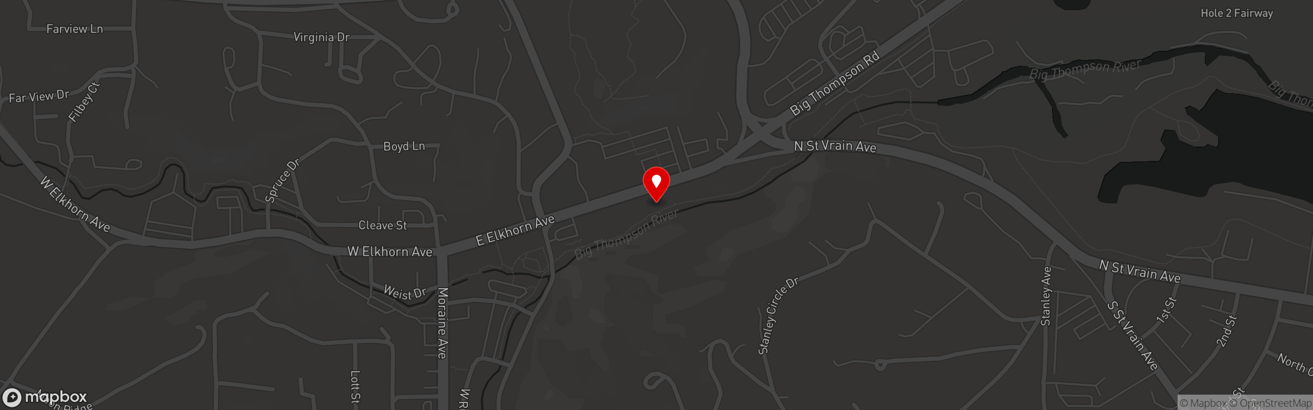 Street map pinning Poppy's Pizza & Grill in Estes Park