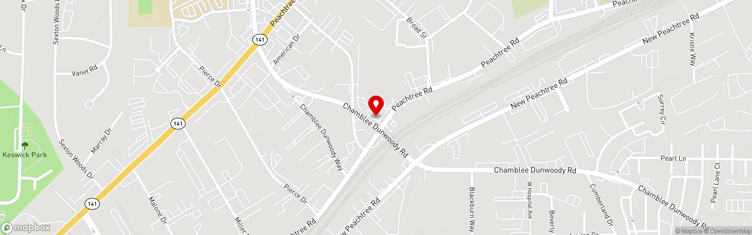 Street map pinning Vintage Pizzeria in Chamblee, GA