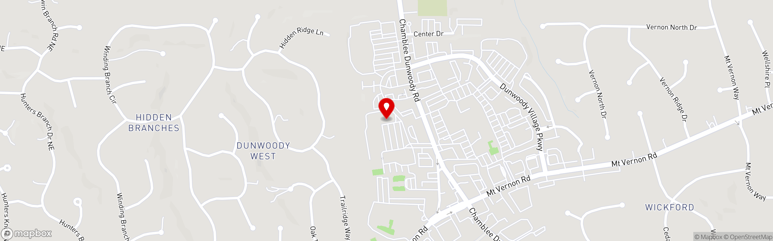 Street map pinning Vintage Pizzeria in Dunwoody, GA