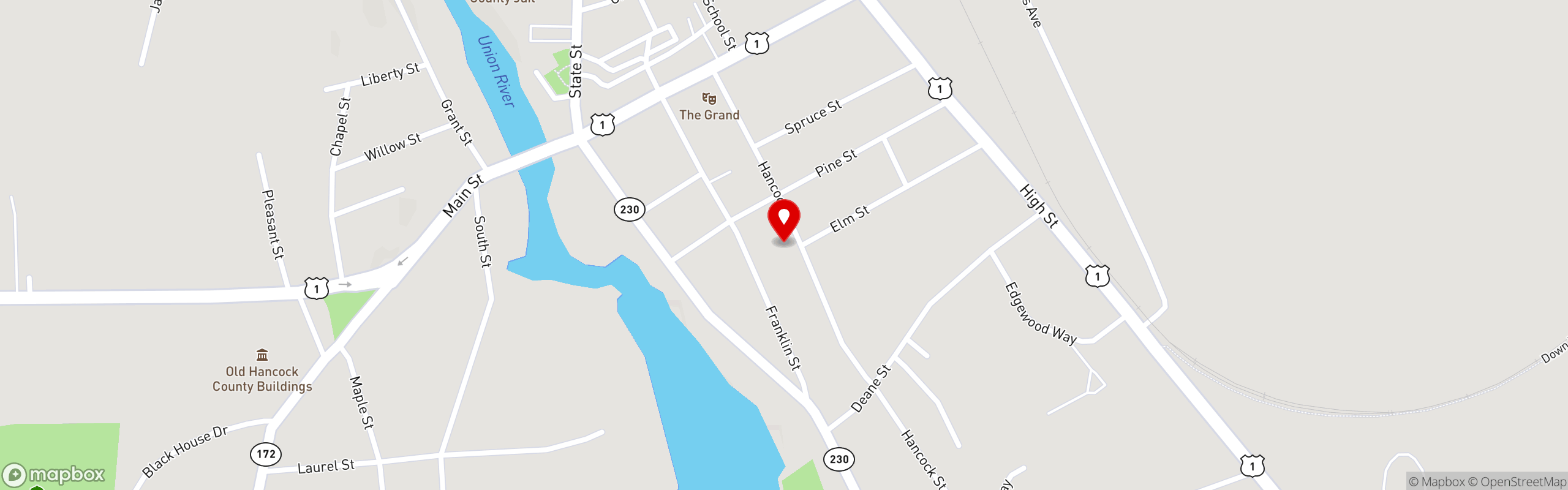 Street map pinning Fogtown Brewing Company in Ellsworth