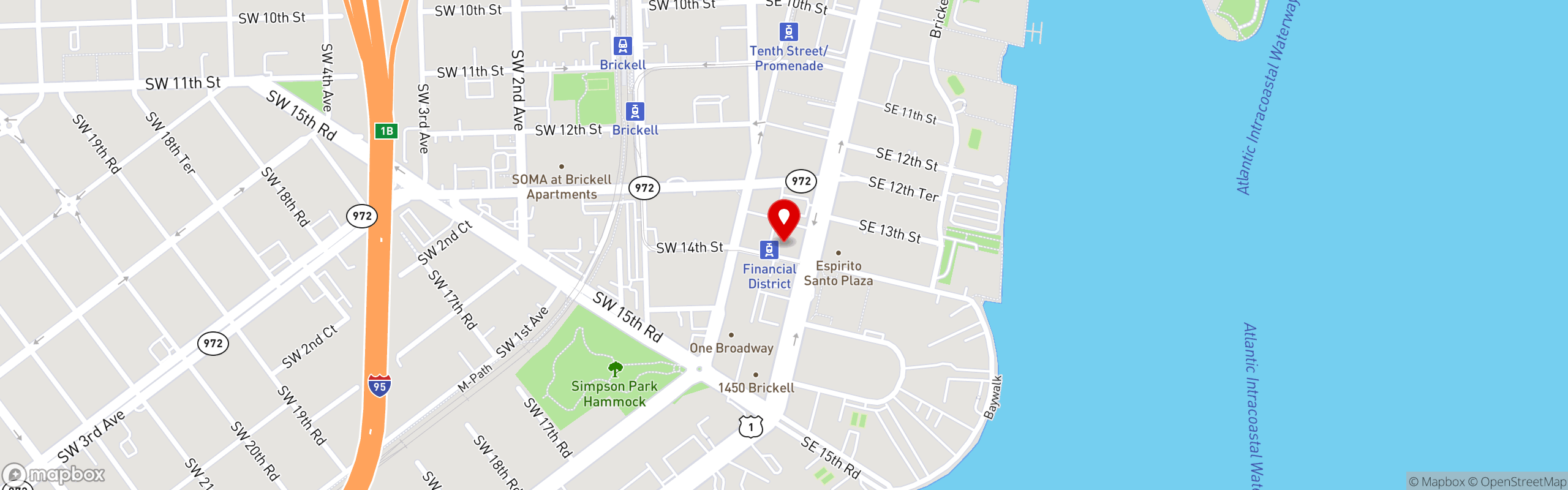 Street map pinning La Estacion Cafe in Brickell