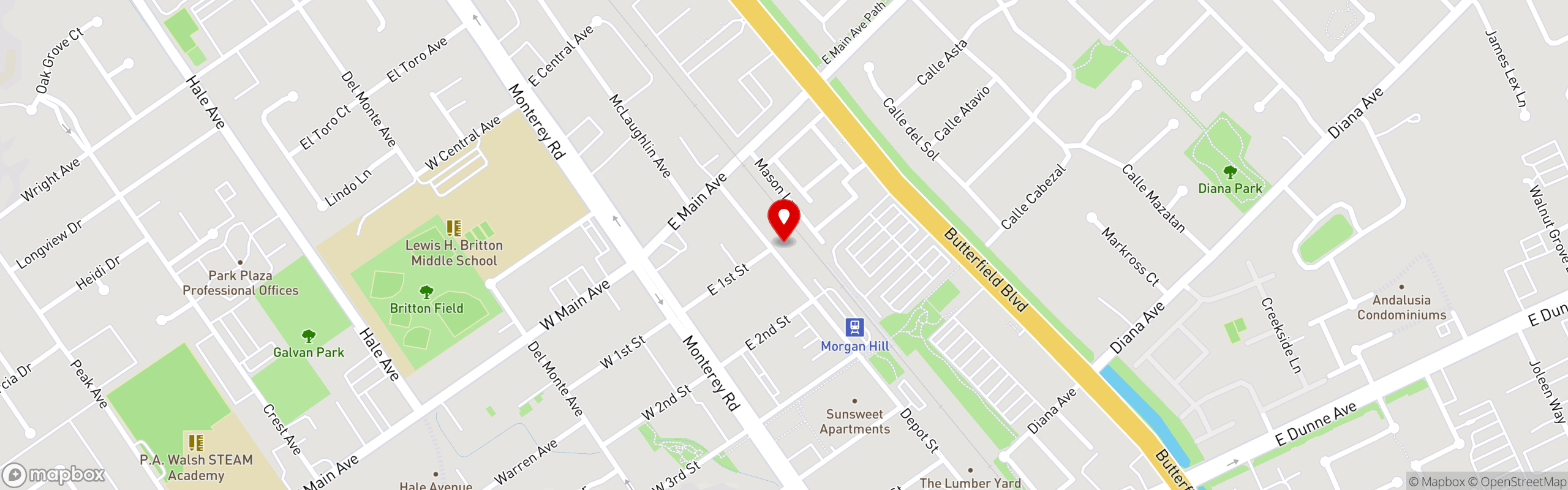 Street map pinning Odeum in Morgan Hill