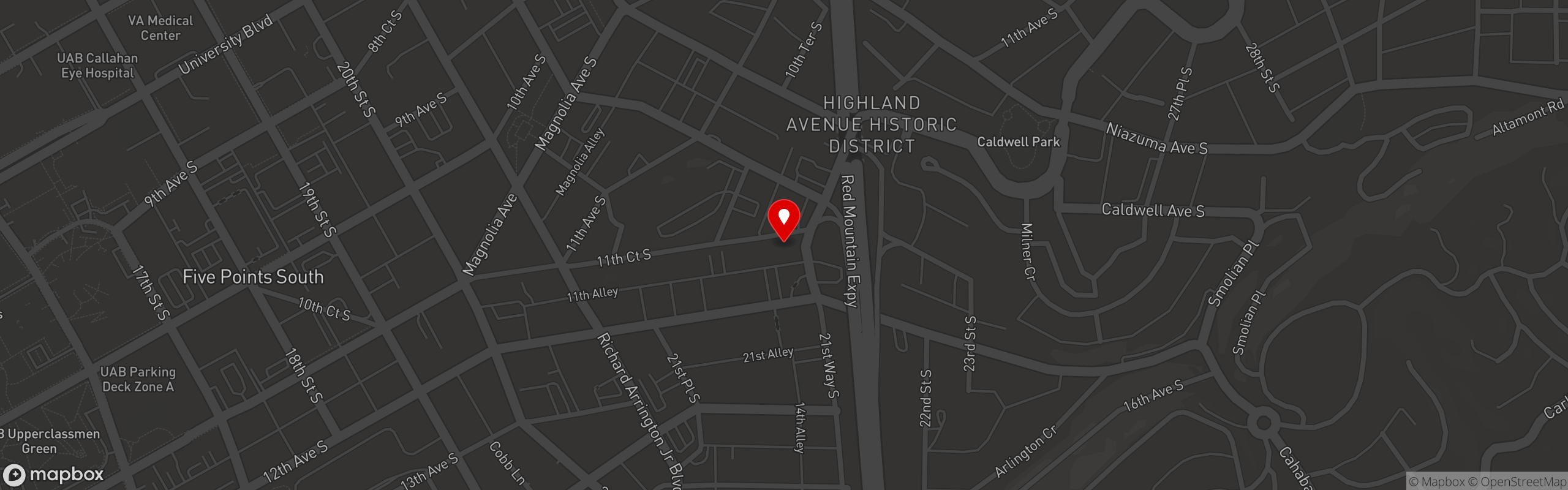 Street map pinning Galley and Garden in Highland Avenue