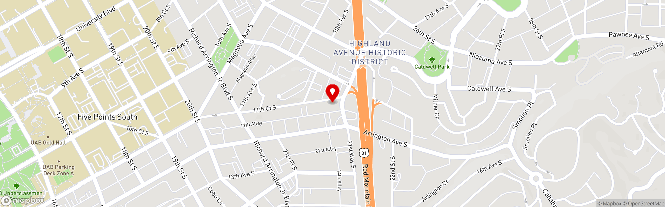 Street map pinning Galley and Garden in Highland Avenue