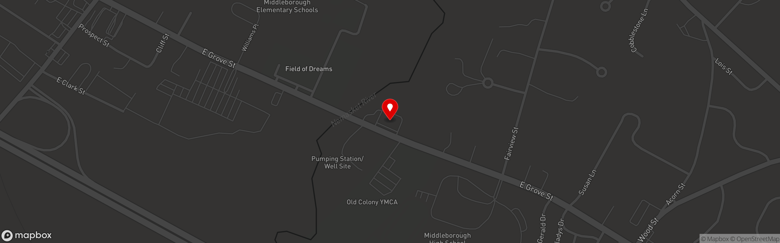 Street map pinning Brack's in Brack's Tavern - Middleborough