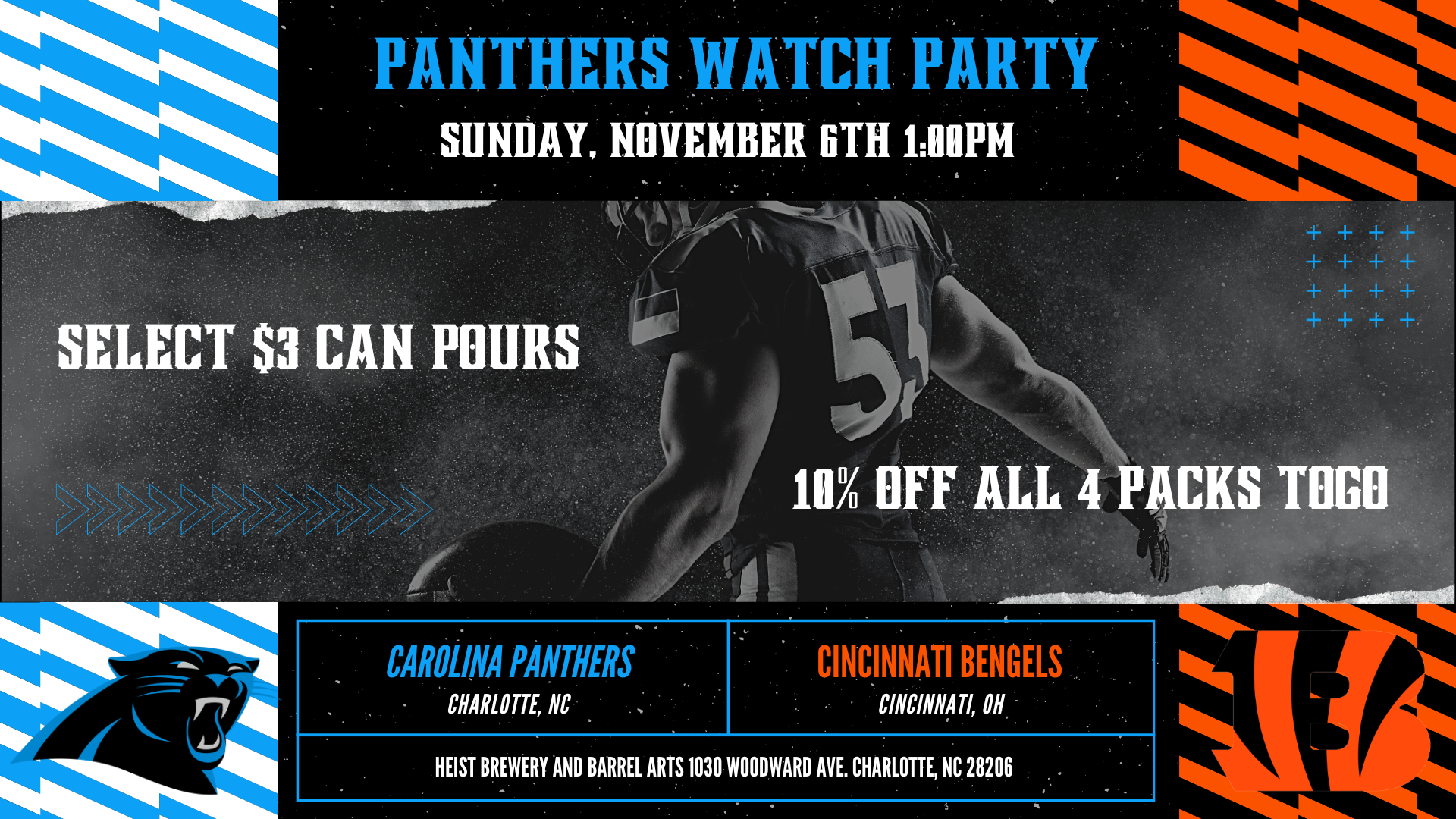 Carolina Panthers Watch Party: Carolina Panthers VS. Cincinnati Bengels -  Heist Brewery