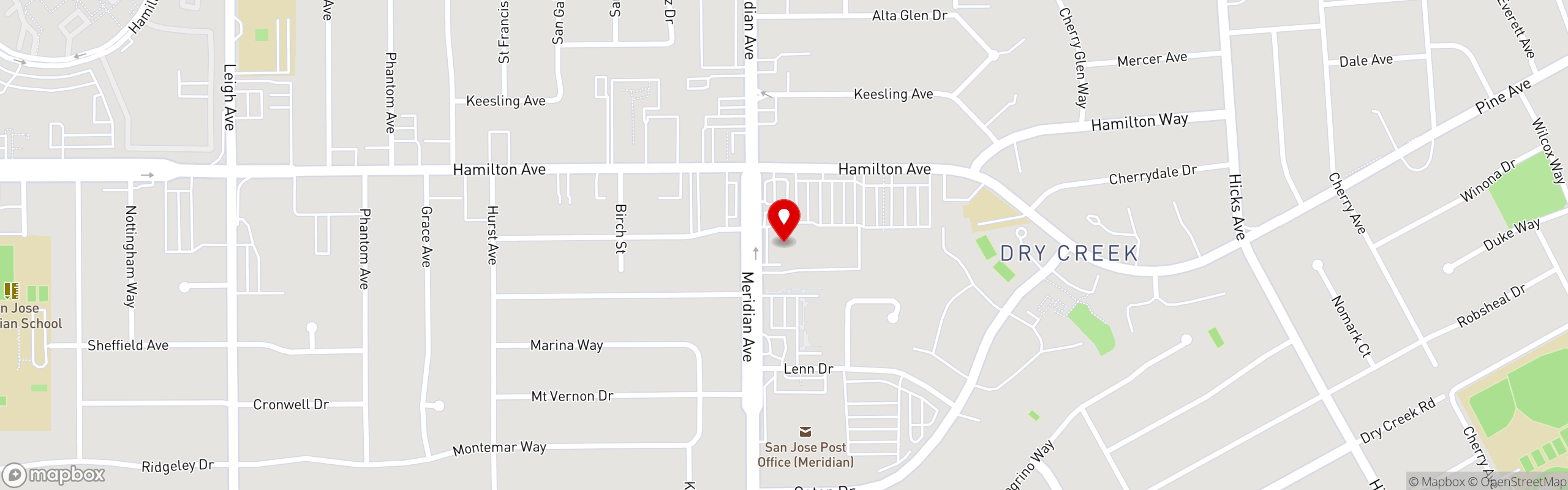 Street map pinning Dry Creek Grill in San Jose