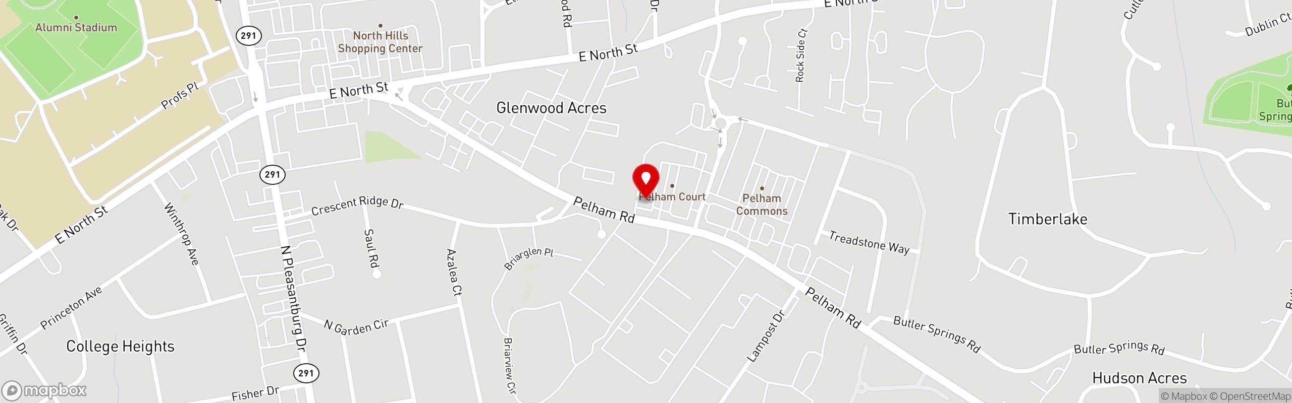 Street map pinning Bohemian Bull in Greenville, SC