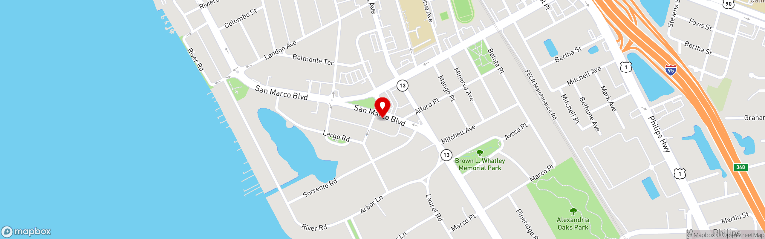 Street map pinning Town Hall Restaurant Jacksonville in Town Hall Jacksonville