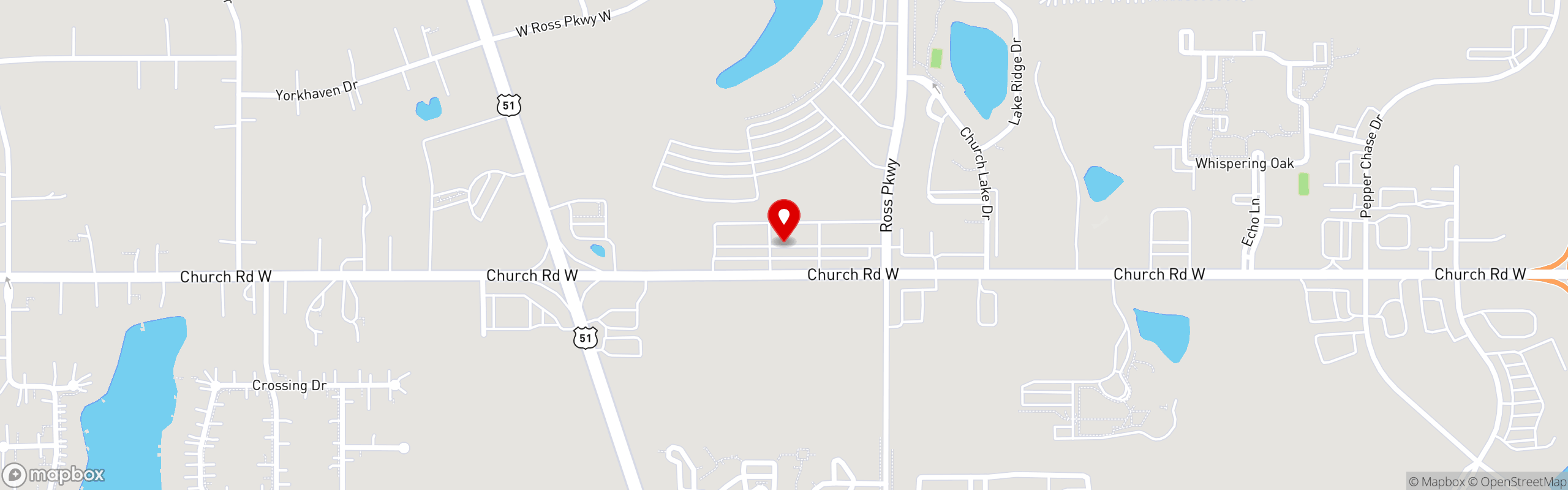 Street map pinning Three Guys Pizza Pies in Southaven, MS