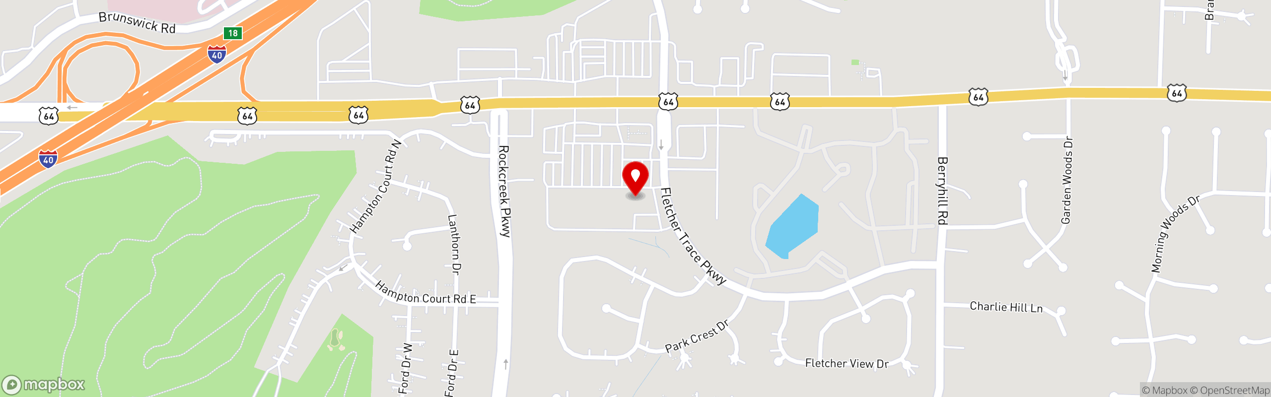 Street map pinning Three Guys Pizza Pies in Lakeland, TN