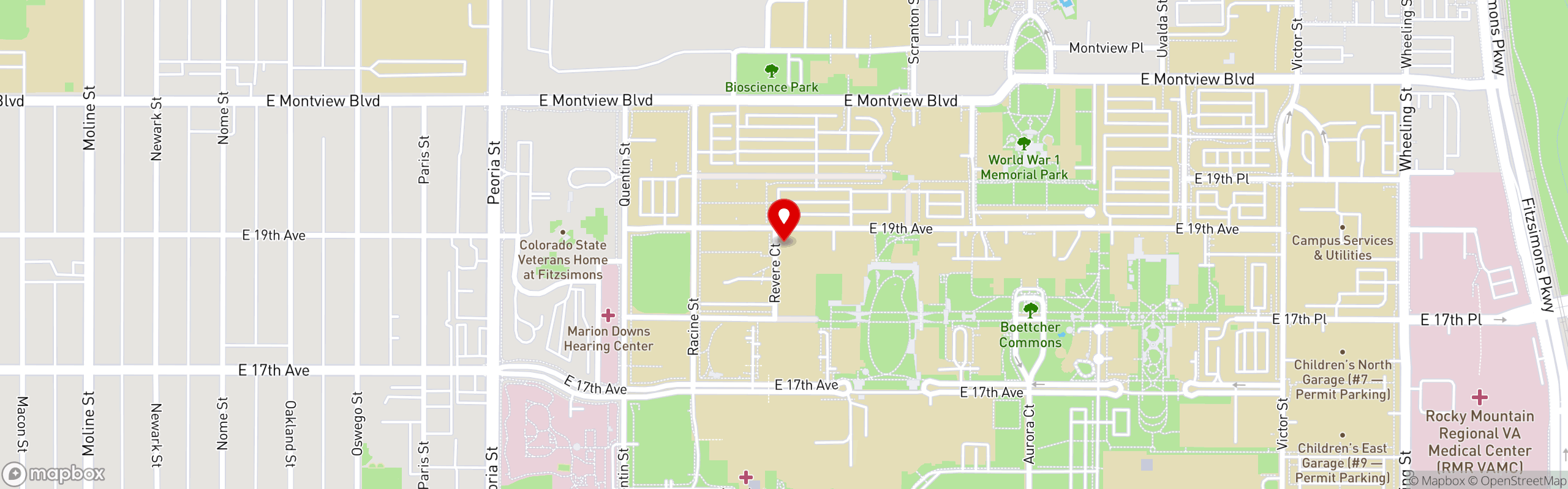 Street map pinning Tstreet Kitchen and Cafe in Aurora, CO