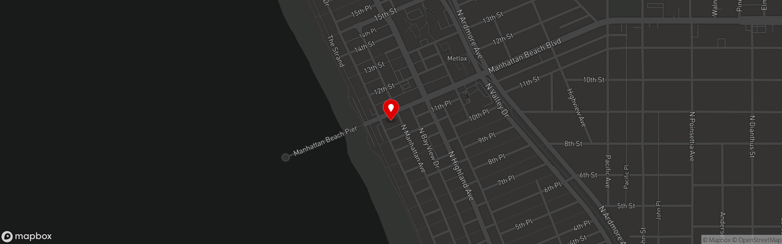 Street map pinning Mangiamo Ristorante in Manhattan Beach