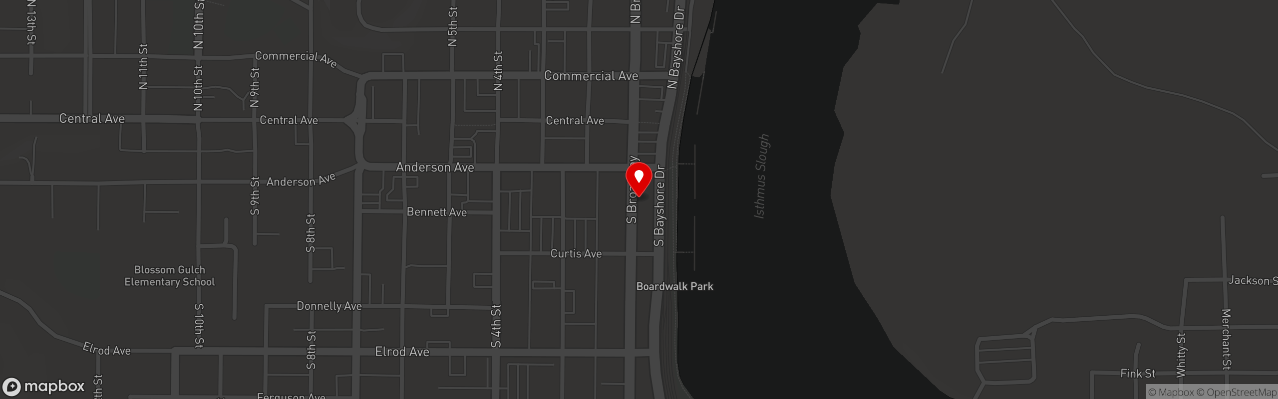Street map pinning SharkBite's Seafood Cafe in SharkBite's Seafood Cafe
