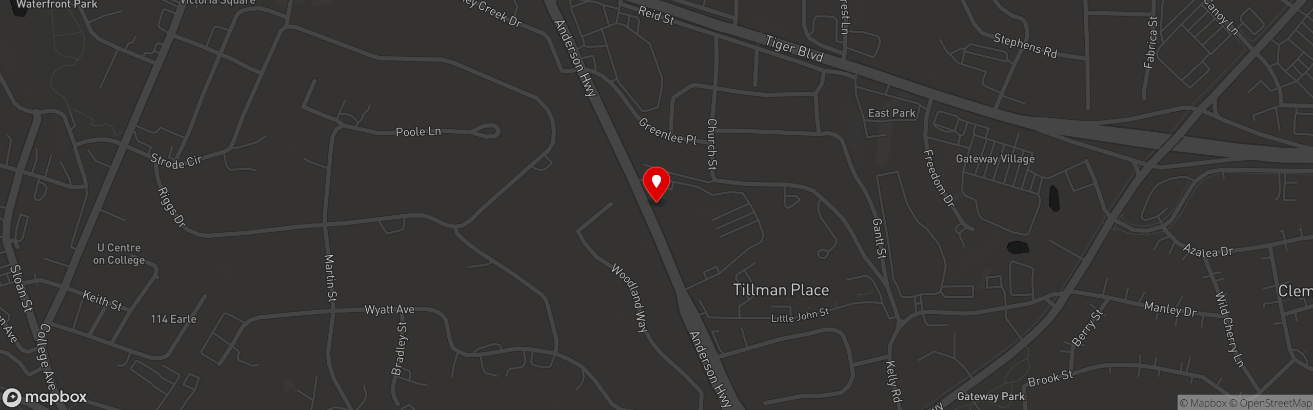 Street map pinning La Veracruzana in Clemson Location