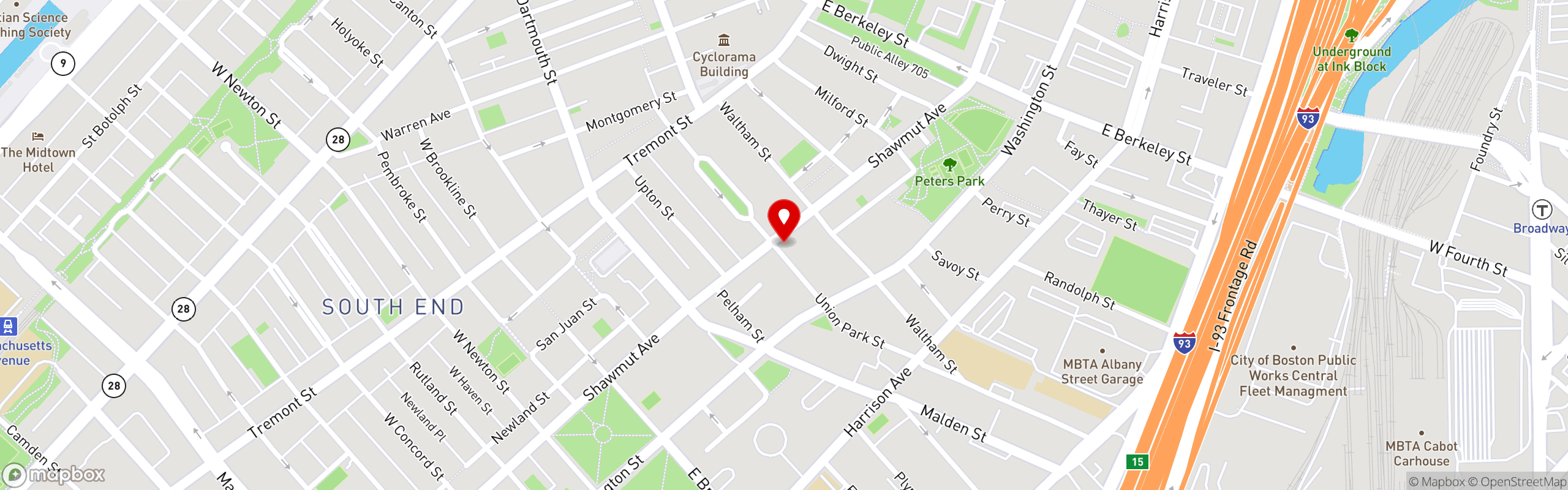 Street map pinning The Buttery in Shawmut Ave