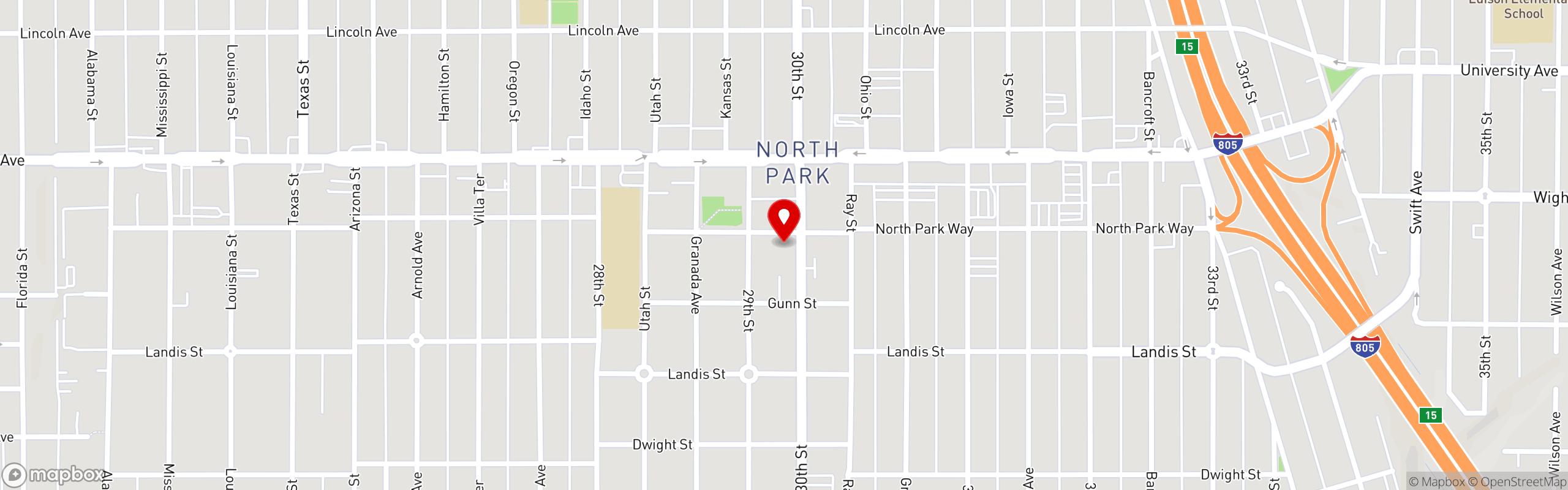 Street map pinning Swami's Cafe in North Park