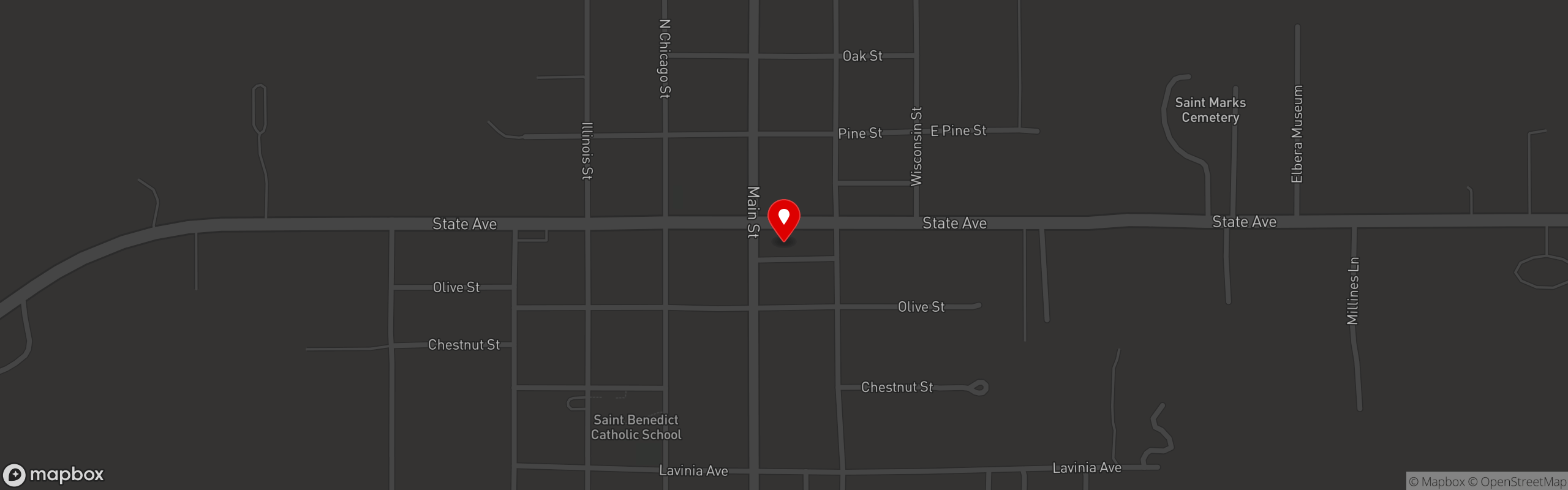 Street map pinning Oakley's Wine Bar & Bistro in Elberta