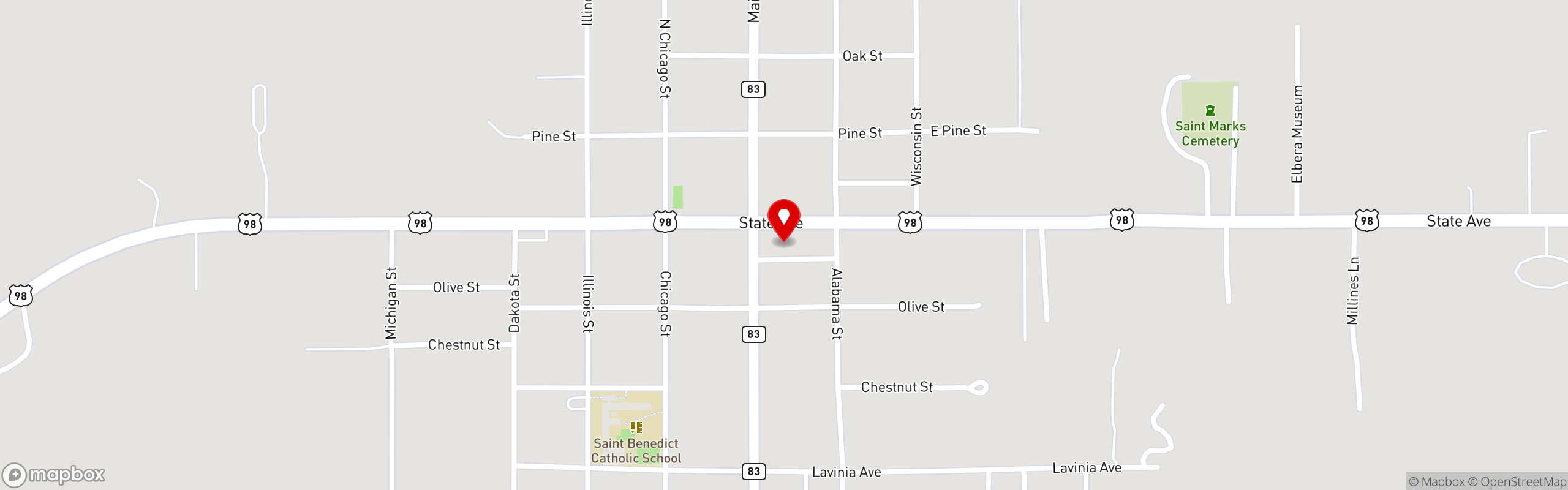 Street map pinning Oakley's Wine Bar & Bistro in Elberta