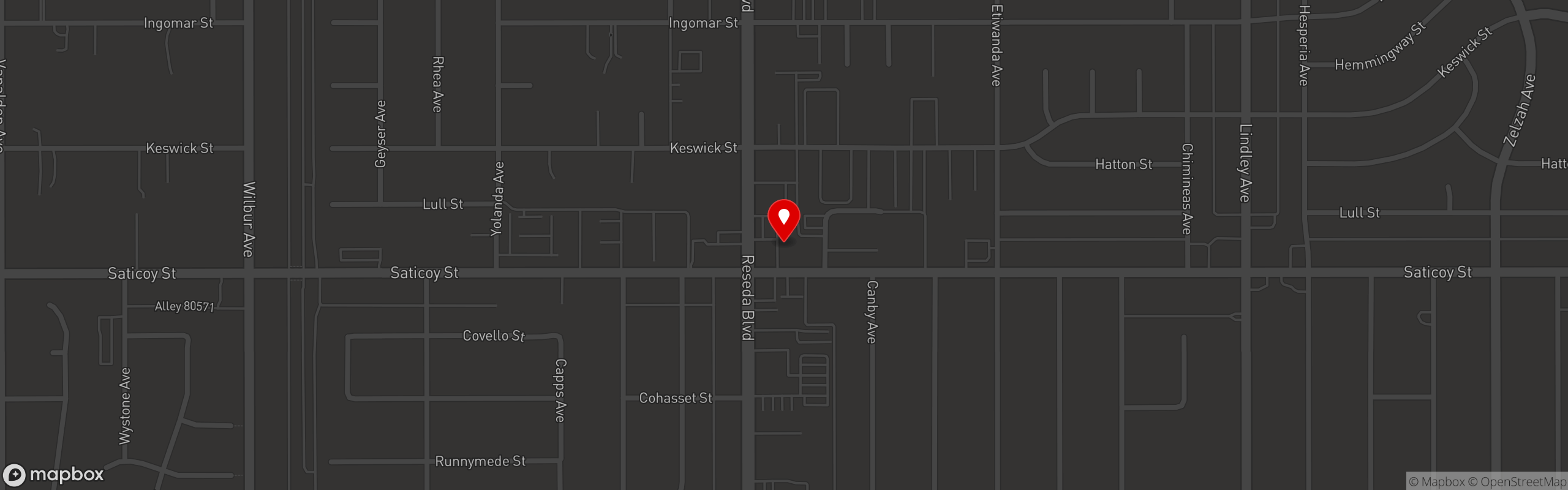 Street map pinning King of Crabs in Reseda, CA