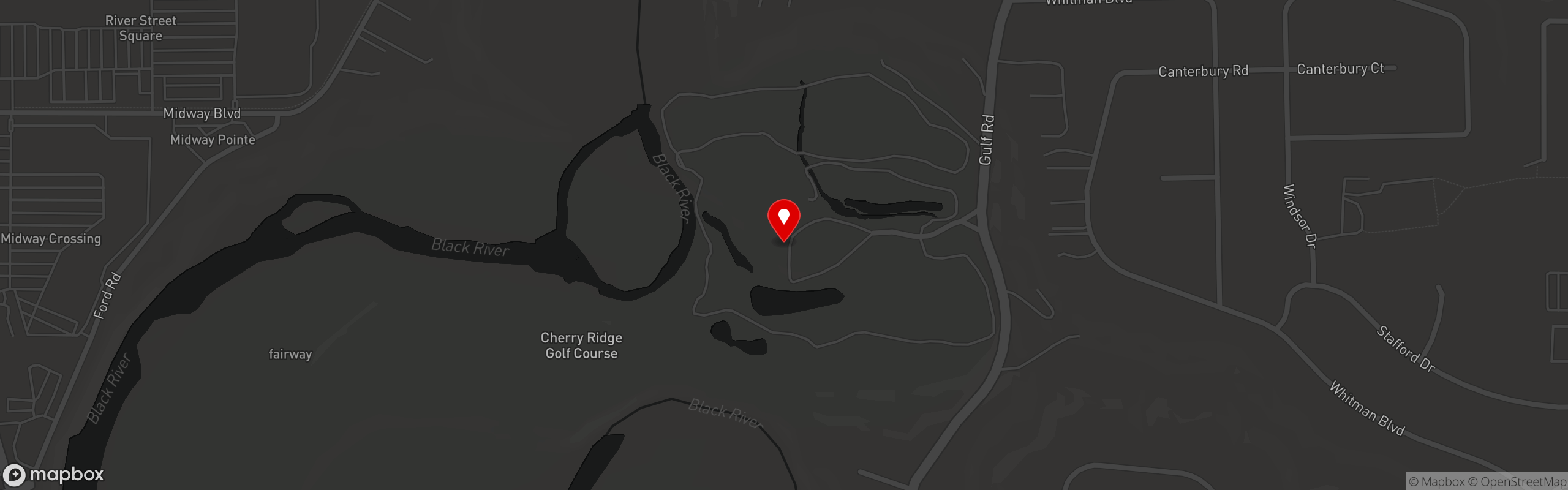 Street map pinning Black River Tavern in Elyria, OH