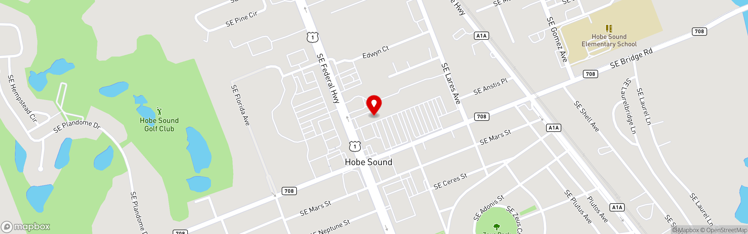Street map pinning The Grove Cucina & Wine in Hobe Sound