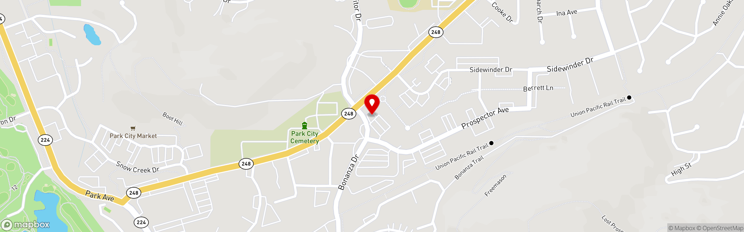 Street map pinning ALBERTO'S MEXICAN RESTAURANT in Alberto's Park City