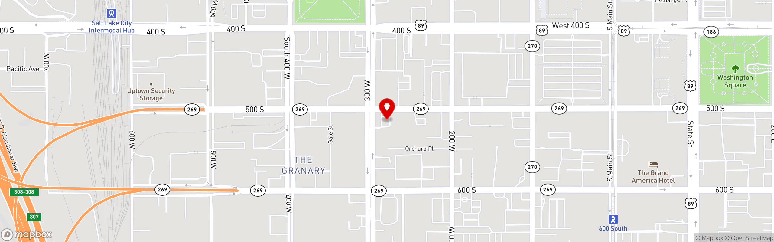 Street map pinning ALBERTO'S MEXICAN RESTAURANT in Alberto's Downtown SLC